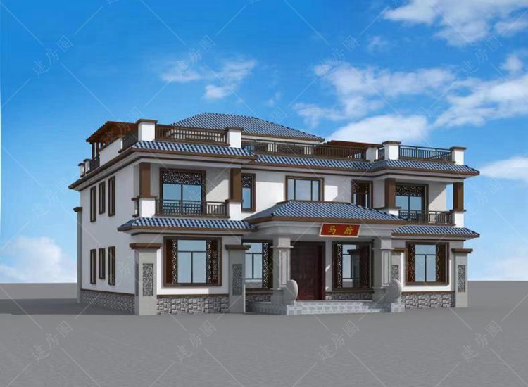 農(nóng)村二層半自建房屋設(shè)計(jì)，新中式大別墅