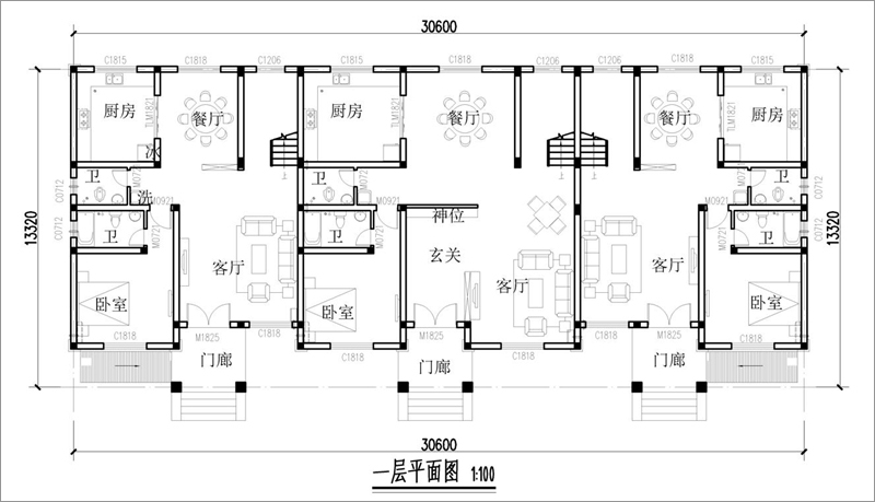農(nóng)村三拼自建房戶型圖
