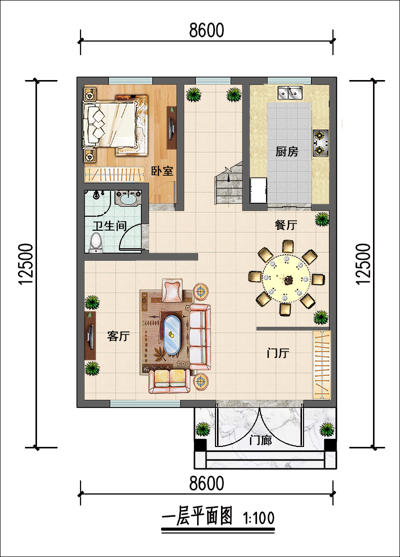 8米x12米自建房平面設(shè)計(jì)圖