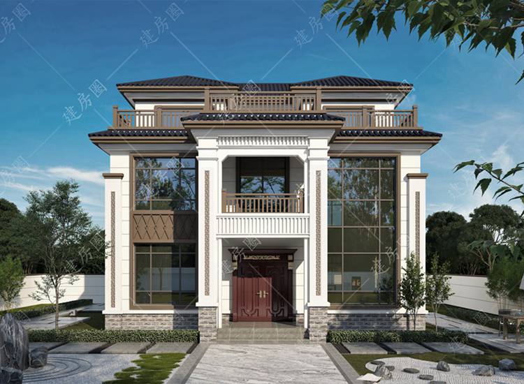 農(nóng)村自建房三層樓圖紙，新中式占地150平方