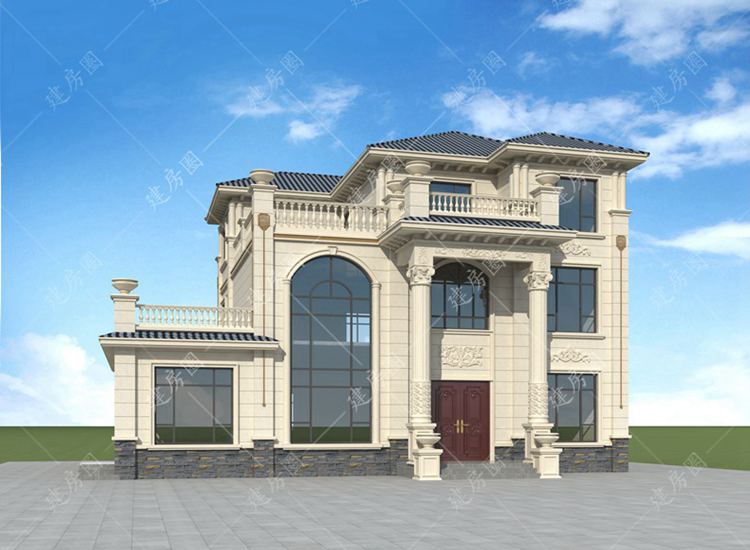 17米x14米農(nóng)村三層自建房設計圖紙，歐式外觀經(jīng)典大氣