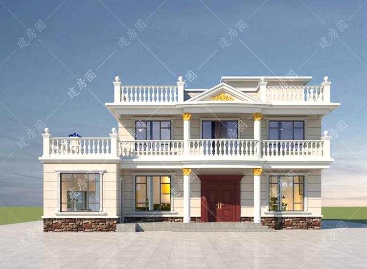 160平方兩層歐式別墅設(shè)計(jì)，平屋頂帶樓頂花園