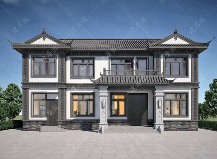 16米x9米兩層自建房設(shè)計(jì)圖紙，新中式傳承經(jīng)典